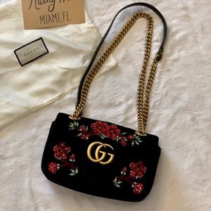 Gucci Marmont Matelasse Small Crystal Velvet Bag